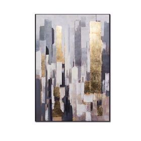 Top Selling Handmade Abstract Oil Painting Wall Art Modern City Building Gold Foil Picture Canvas Home Decor For Living Room Bedroom No Frame