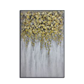 Handmade Gold Foil Abstract Oil Painting Top Selling Wall Art Modern Yellow and White Color Picture Canvas Home Decor For Living Room No Frame