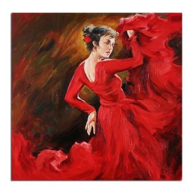 Ha's Art 100% Hand Painted Abstract Oil Painting Wall Art Modern Red Dancing Girl Picture Canvas Home Decor For Living Room Bedroom No Frame