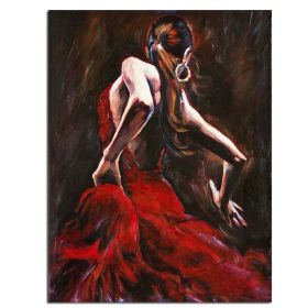 Ha's Art Handmade Abstract Oil Painting Wall Art Modern Beautiful Red Dancing Girl Picture Canvas Home Decor For Living Room Bedroom No Frame