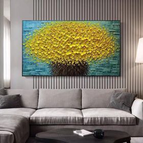 Modern Hand Painted Abstract Large Golden Tree Flower 3d Oil Painting On Canvas Home Decor Wall Art Picture For Living Room No Frame