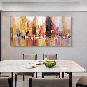 Hand Painted Urban Architecture Landscape Abstract Oil Painting Canvas Nordic Poster Wall Art Picture Living Room Home Decor