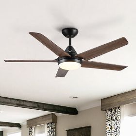 48 In Intergrated LED Ceiling Fan Lighting with Brown Wood Grain ABS Blade