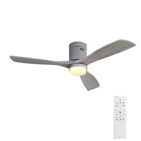 Low Profile Ceiling Fan With Lights 3 Carved Wood Blade Noiseless Reversible