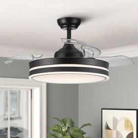 42 in. Black Frame Retractable Ceiling Fan with Remote Control