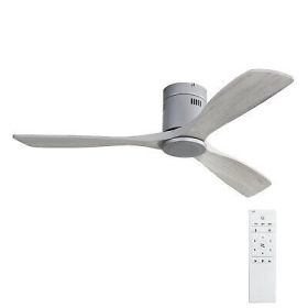 Low Profile Ceiling Fan DC 3 Carved Wood Blade Noiseless Reversible Motor Remote