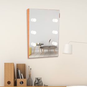 Wooden Wall Vanity Mirror Makeup Mirror Dressing Mirror with LED Bulbs