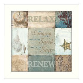 "Sand and Sea" By Dee Dee, Printed Wall Art, Ready To Hang Framed Poster, White Frame