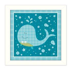 "Beetle and Bob Baby Whale" By Annie LaPoint, Printed Wall Art, Ready To Hang Framed Poster, White Frame