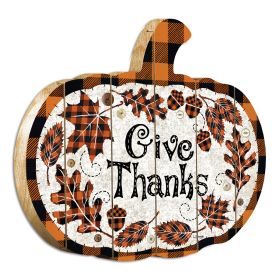 "Give Thanks" By Artisan Linda Spivey Printed on Wooden Pumpkin Wall Art