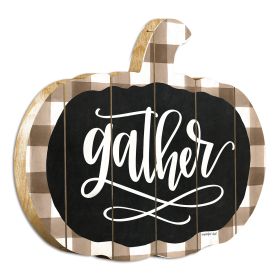 "Gather "Printed on a Pumpkin" By Artisan Imperfect Dust Printed on Wooden Pumpkin Wall Art