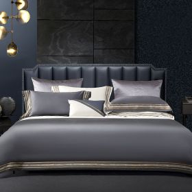 Light Luxury Solid 140 Thread Count Embroidery Solid Four Piece Bedding Set (Option: Dark Grey-1.8m bed)