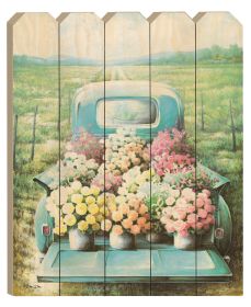 "Flowers for Sale" By Artisan Dee Dee; Printed on Wooden Picket Fence Wall Art (Color: as Pic)